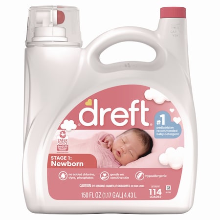 Dreft Laundry Detergent, 165 oz Bottle, Liquid, Baby Powder, 4 PK 03241